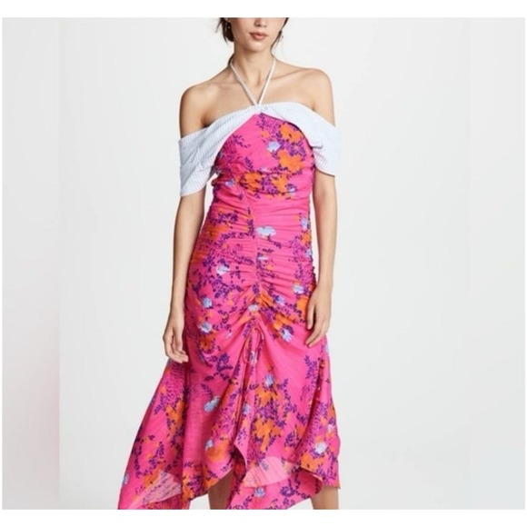 Tanya Taylor Dresses & Skirts - TANYA TAYLOR Virginia Ruched Silk Off the Shoulder Dress Midi